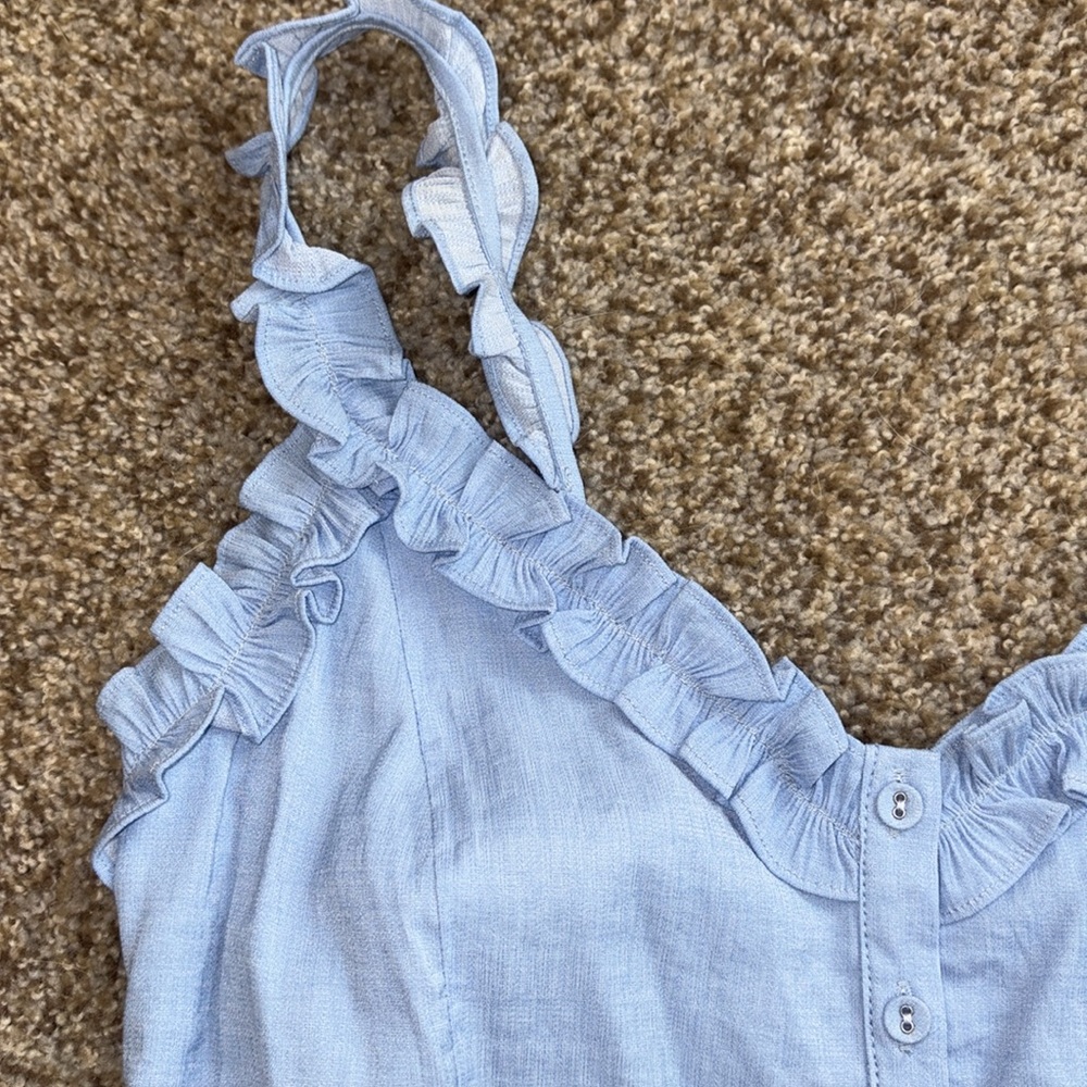 Light Blue Linen Ruffled Top - Picture 3 of 3